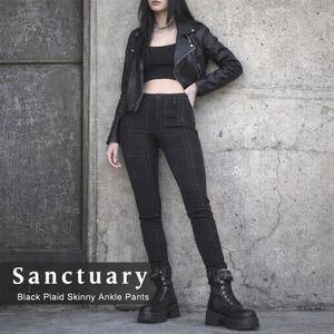 Sanctuary Black Plaid Skinny Ankle Pants Grunge Goth Baddie Womens S Stretch